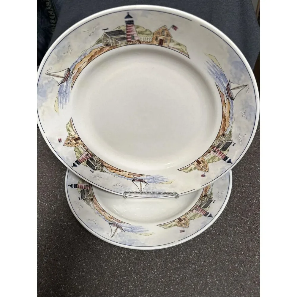 Vintage Gibson Lighthouse Dinner Plates Set of 2 – Coastal Stoneware Beach House